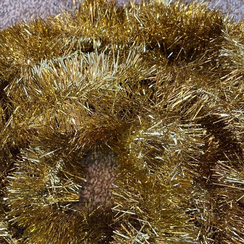 Vtg MCM‎ Christmas Double Glo Tinsel Garland Shiny Soft Fluffy gold 25 ft Long